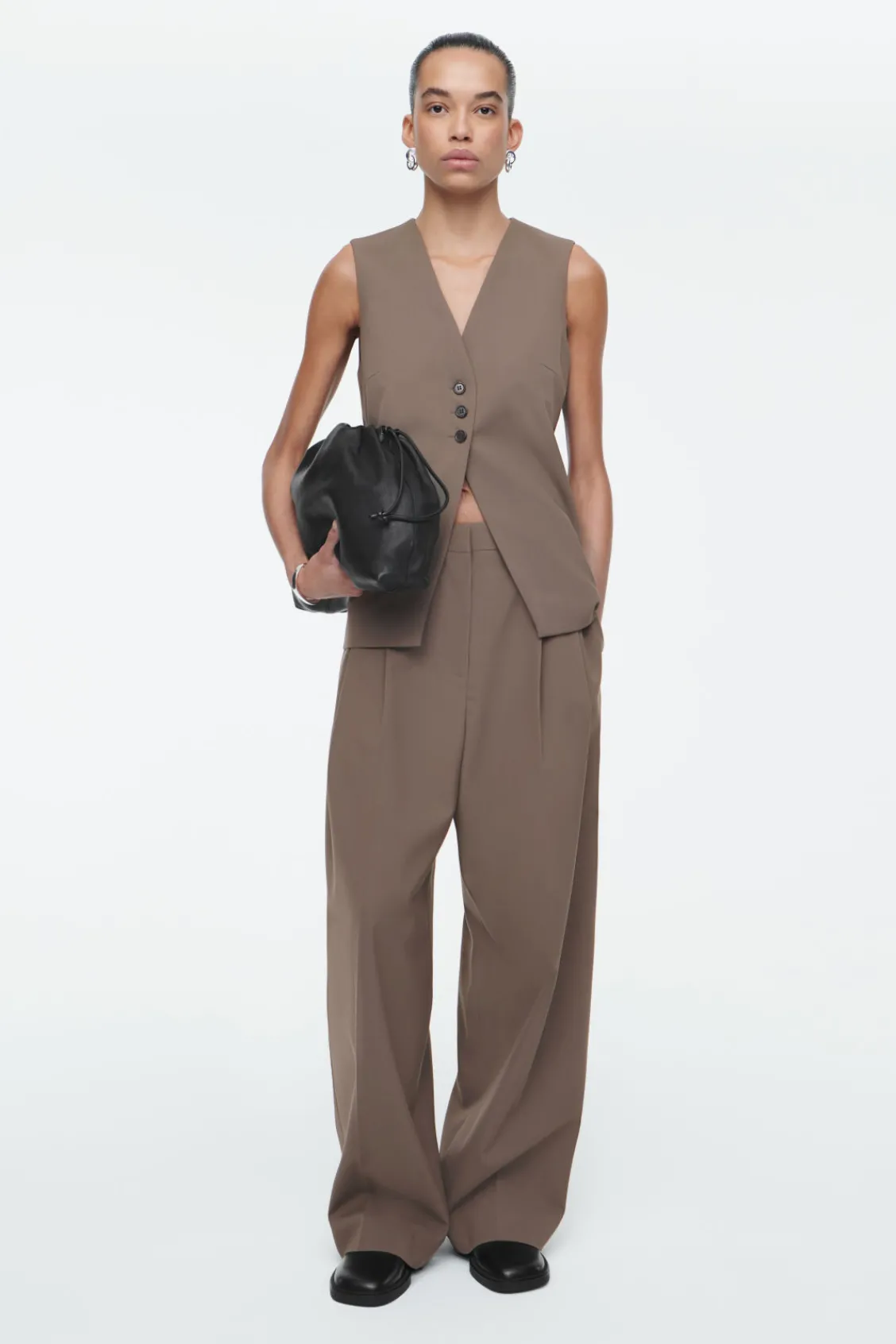 COS LONGLINE TAILORED TWILL VEST-Women Vests & Tailoring | Tops