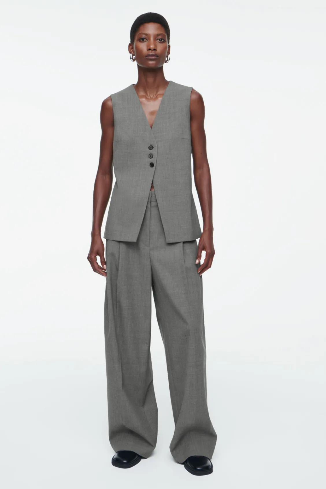 COS LONGLINE TAILORED TWILL VEST-Women Vests & Tailoring | Tops
