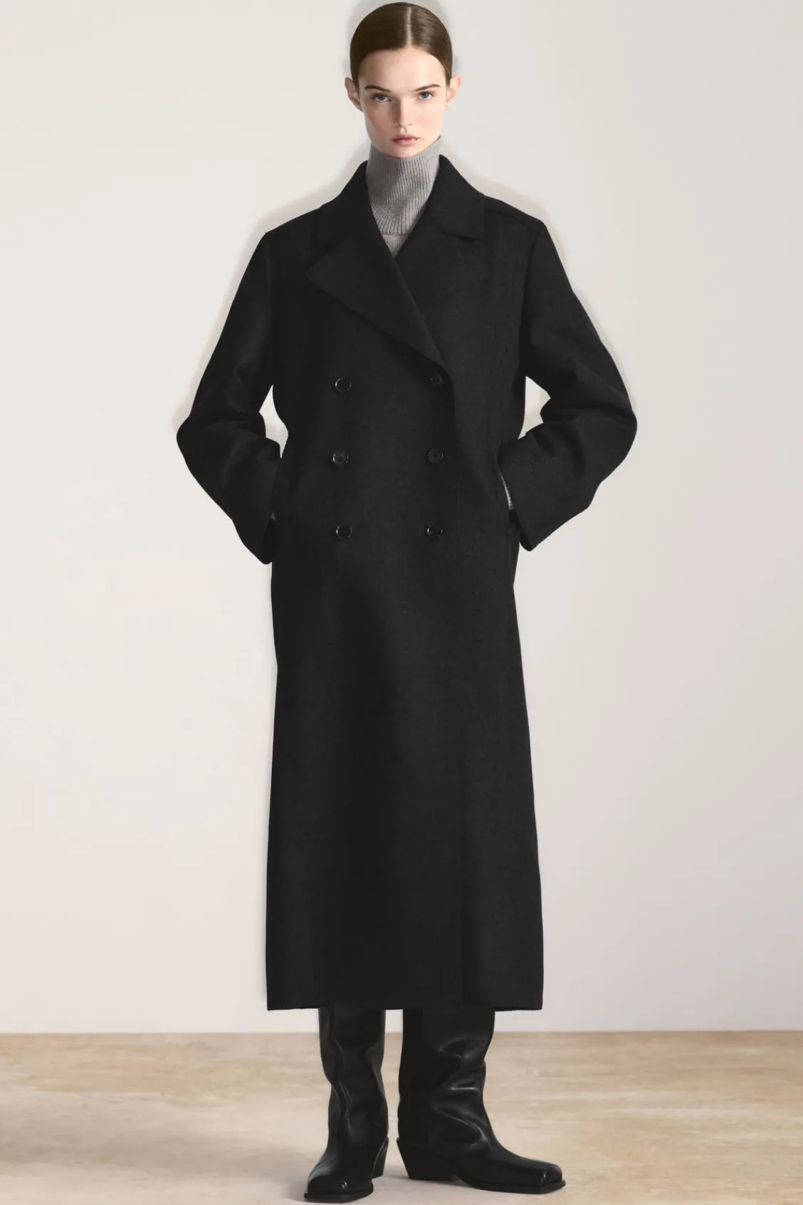COS LONGLINE WOOL PEA COAT-Women Coats & Jackets