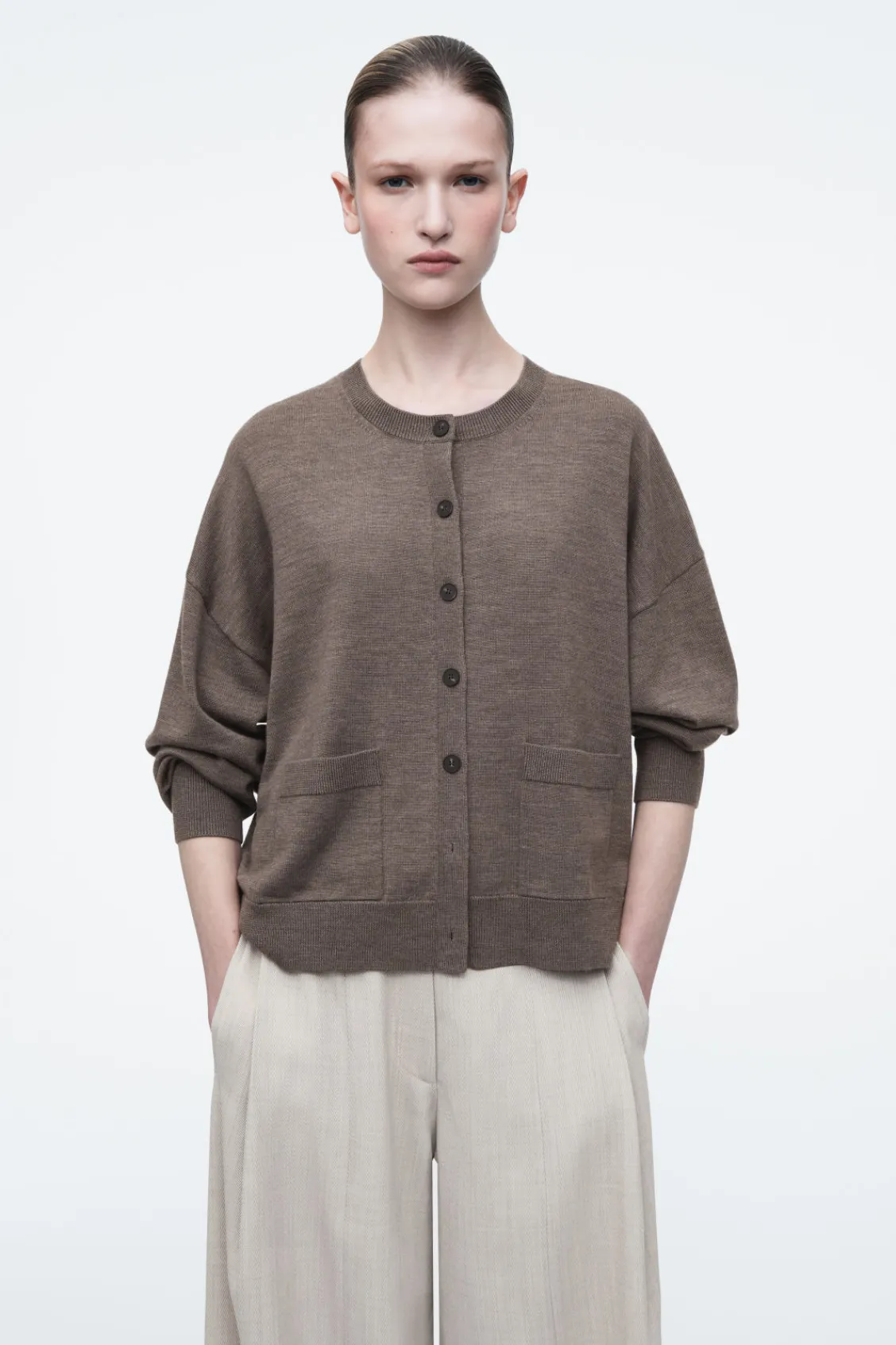 COS MERINO WOOL CREW-NECK CARDIGAN-Women Sweaters & Cardigans