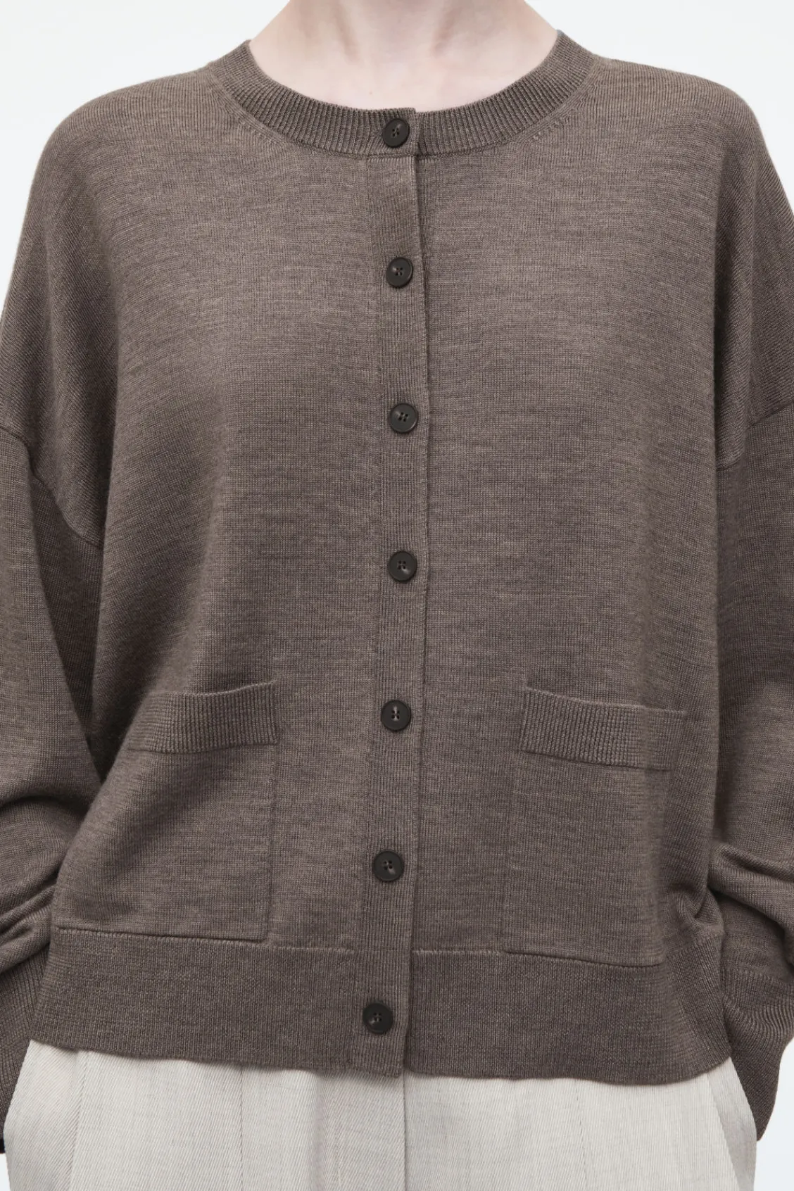 COS MERINO WOOL CREW-NECK CARDIGAN-Women Sweaters & Cardigans