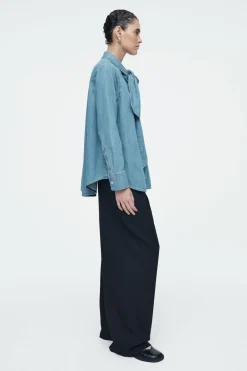 COS NECK-TIE DENIM BLOUSE-Women Shirts & Blouses | Tops