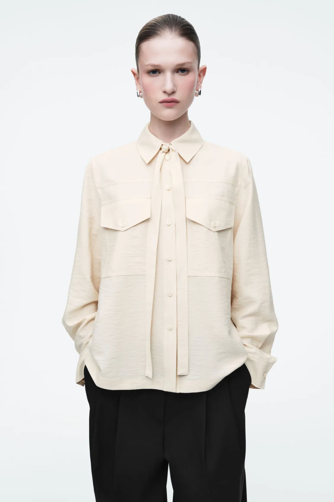 COS NECK-TIE SHIRT-Women Shirts & Blouses | Tops