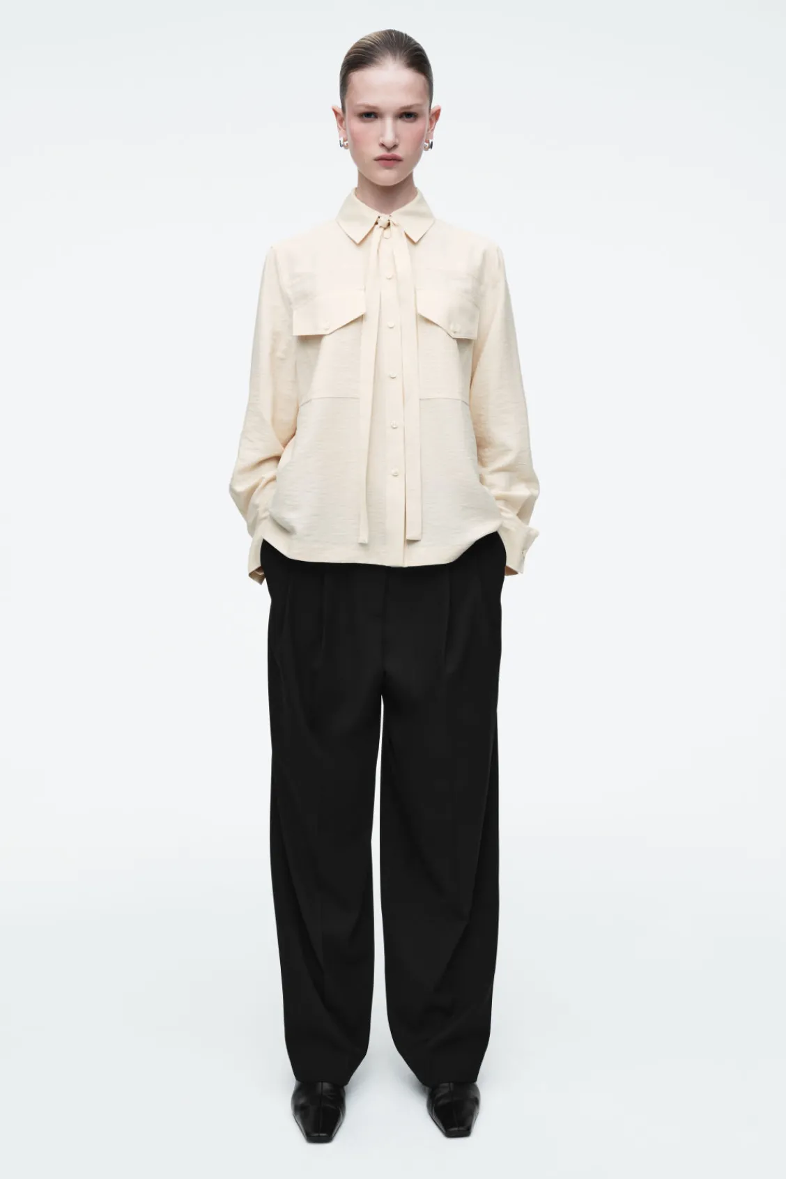 COS NECK-TIE SHIRT-Women Shirts & Blouses | Tops