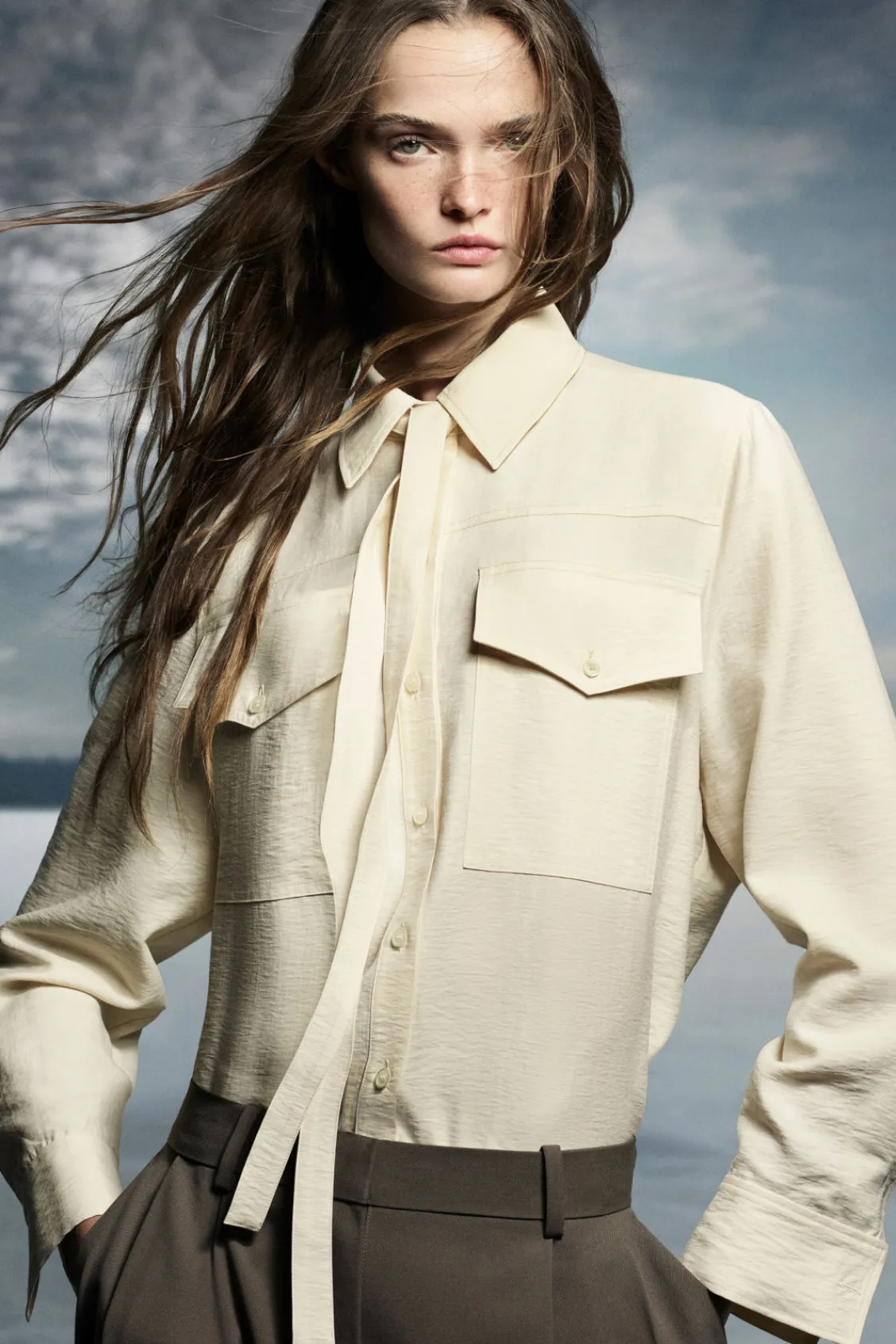 COS NECK-TIE SHIRT-Women Shirts & Blouses | Tops