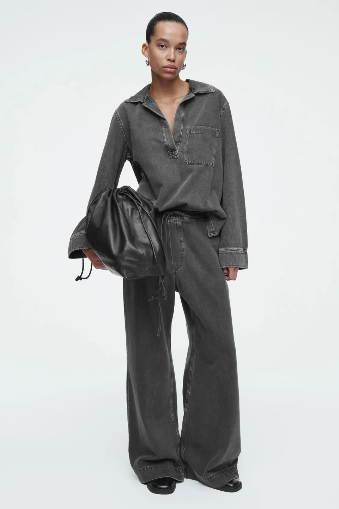 COS OPEN-COLLAR DENIM SHIRT-Women Shirts & Blouses | Tops