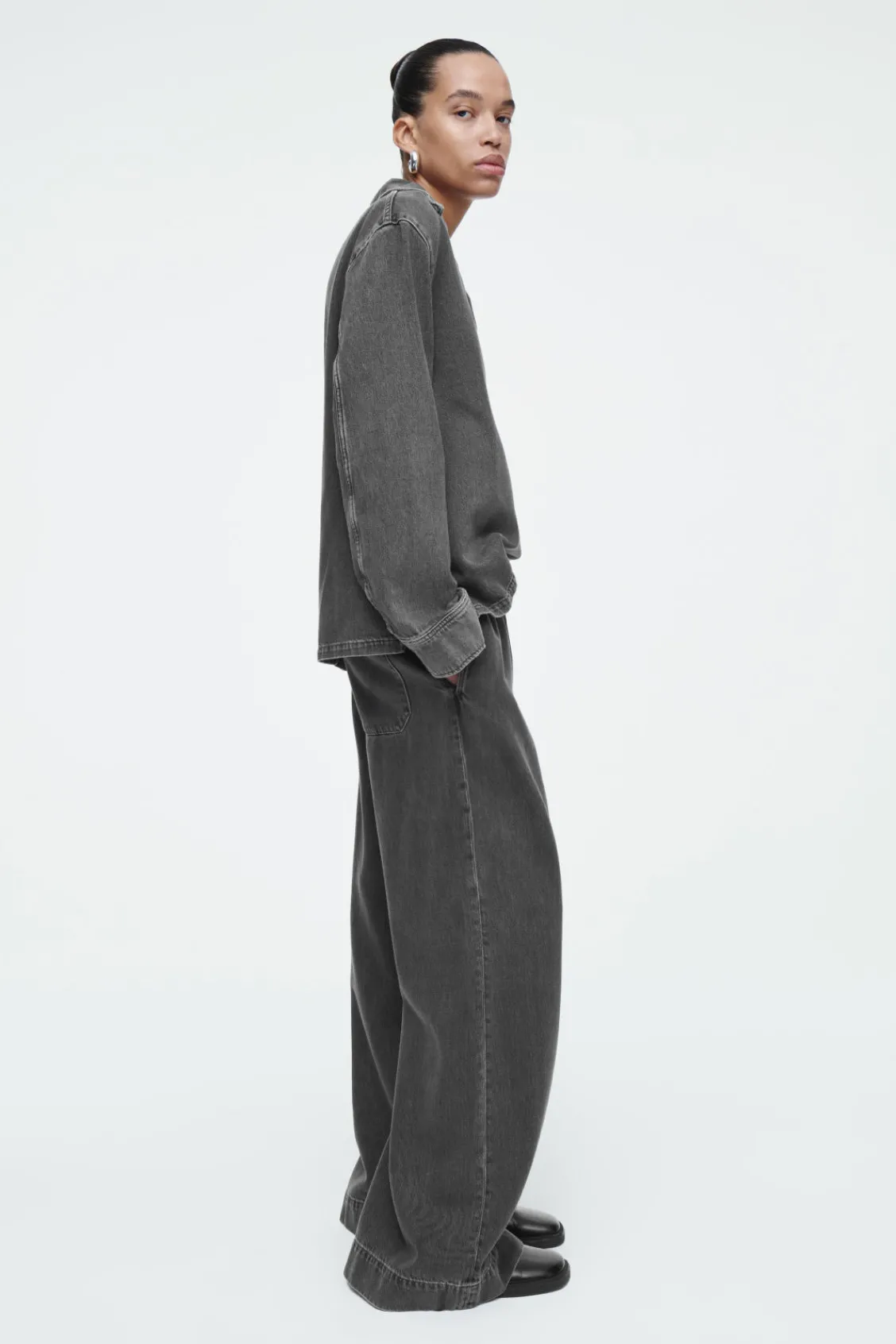 COS OPEN-COLLAR DENIM SHIRT-Women Shirts & Blouses | Tops