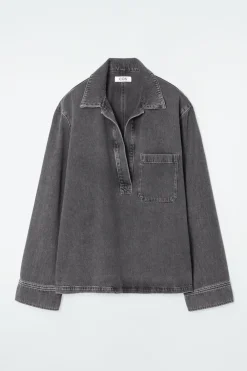 COS OPEN-COLLAR DENIM SHIRT-Women Shirts & Blouses | Tops