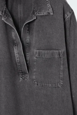 COS OPEN-COLLAR DENIM SHIRT-Women Shirts & Blouses | Tops