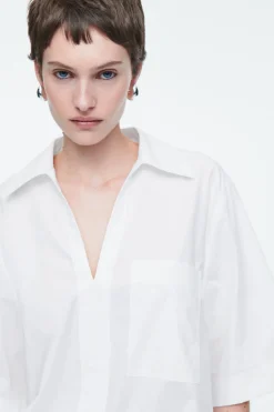 COS OPEN-COLLAR DRAWSTRING BLOUSE-Women Shirts & Blouses | Tops