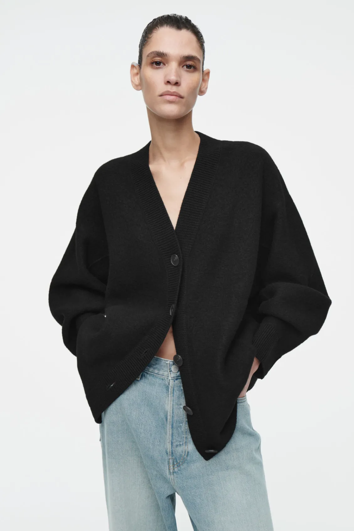 COS OVERSIZED BOILED MERINO WOOL CARDIGAN-Women Sweaters & Cardigans