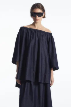 COS OVERSIZED DENIM OFF-THE-SHOULDER BLOUSE-Women Shirts & Blouses | Tops