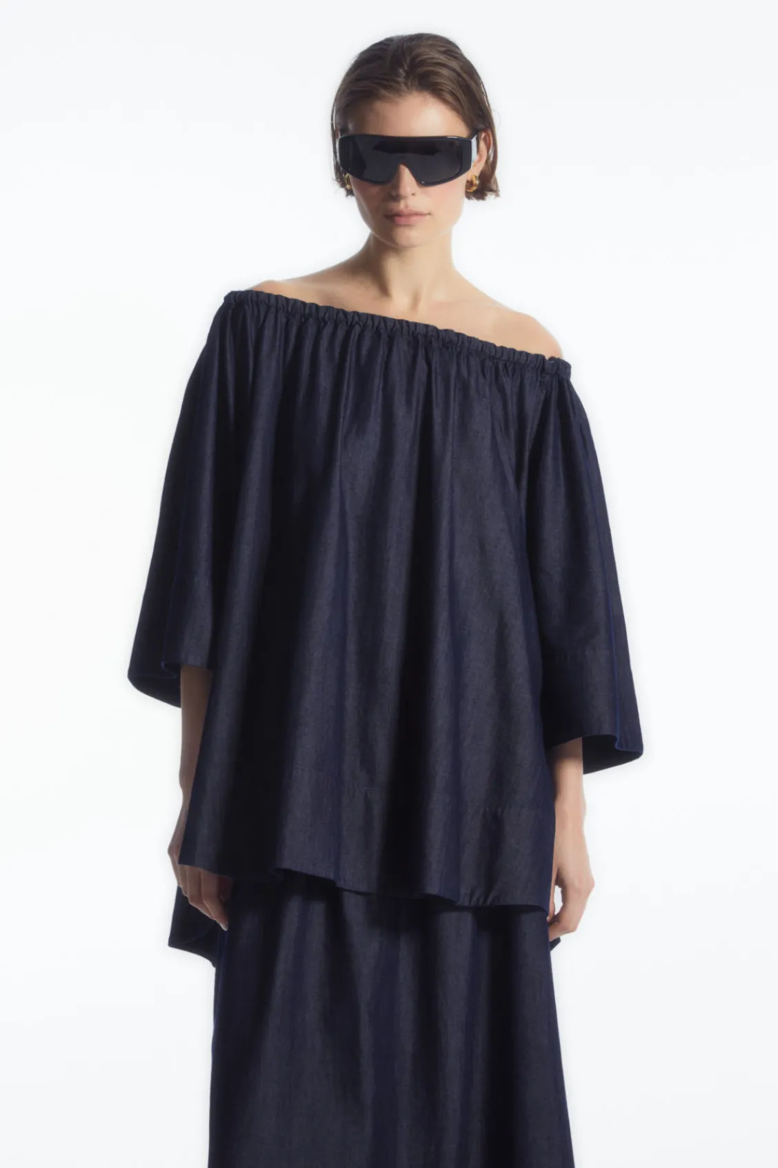 COS OVERSIZED DENIM OFF-THE-SHOULDER BLOUSE-Women Shirts & Blouses | Tops