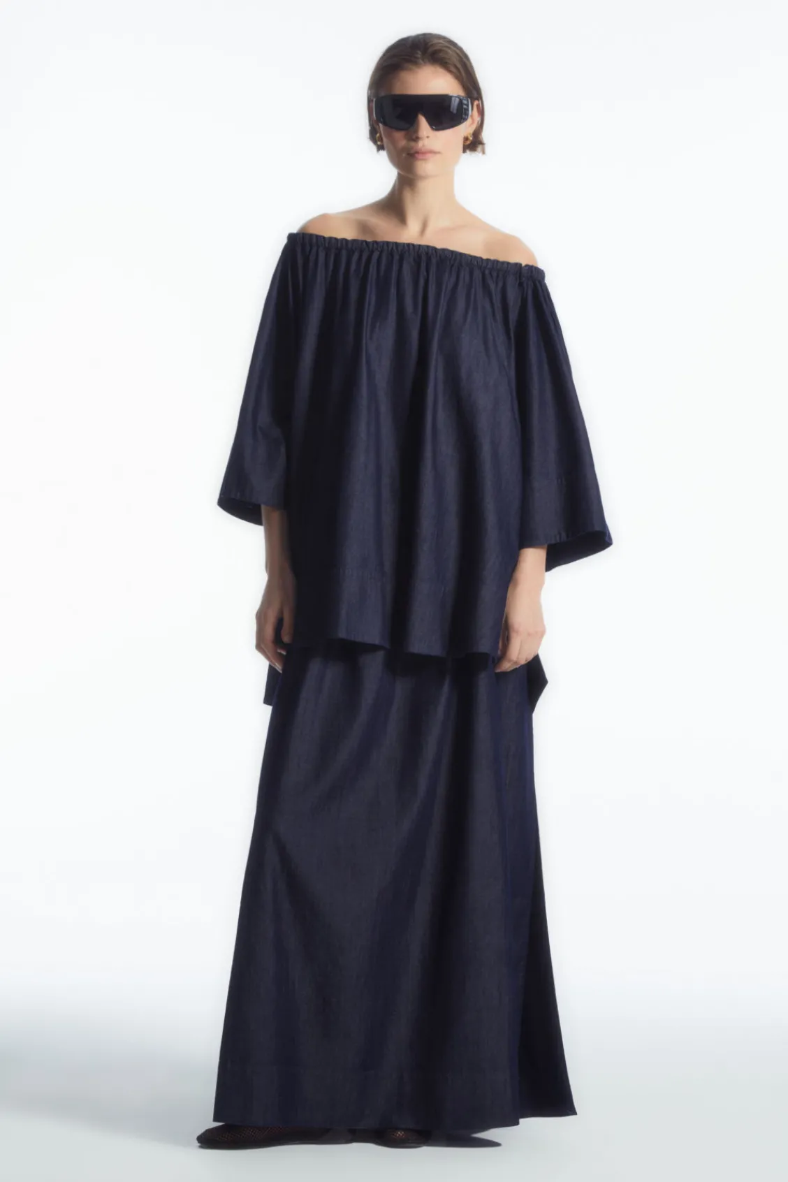 COS OVERSIZED DENIM OFF-THE-SHOULDER BLOUSE-Women Shirts & Blouses | Tops