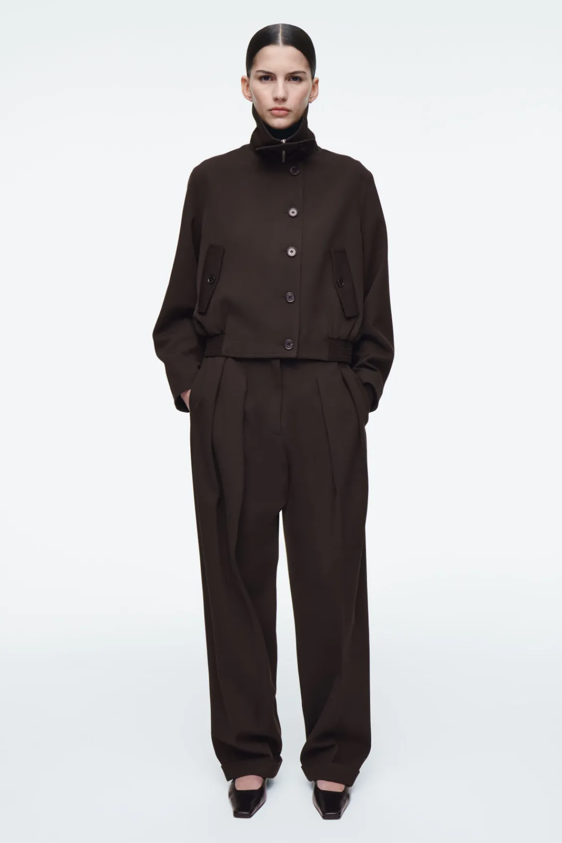 COS OVERSIZED FUNNEL-NECK WOOL-BLEND JACKET-Women Vests & Tailoring | Coats & Jackets