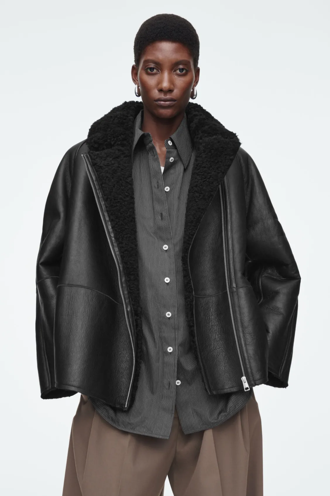 COS OVERSIZED SHEARLING AVIATOR JACKET-Women Coats & Jackets