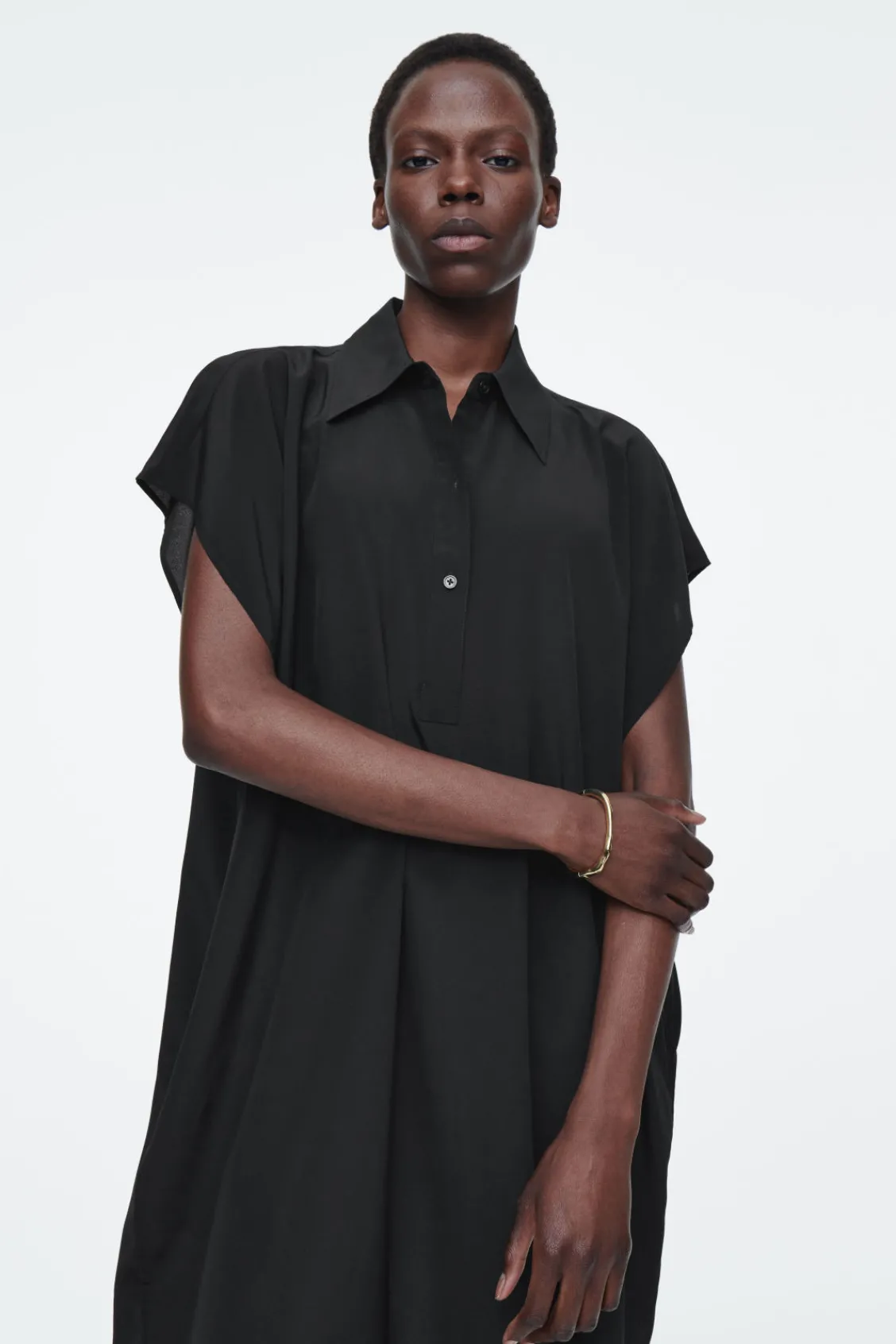 COS OVERSIZED SILK MIDI SHIRT DRESS-Women Dresses & Jumpsuits