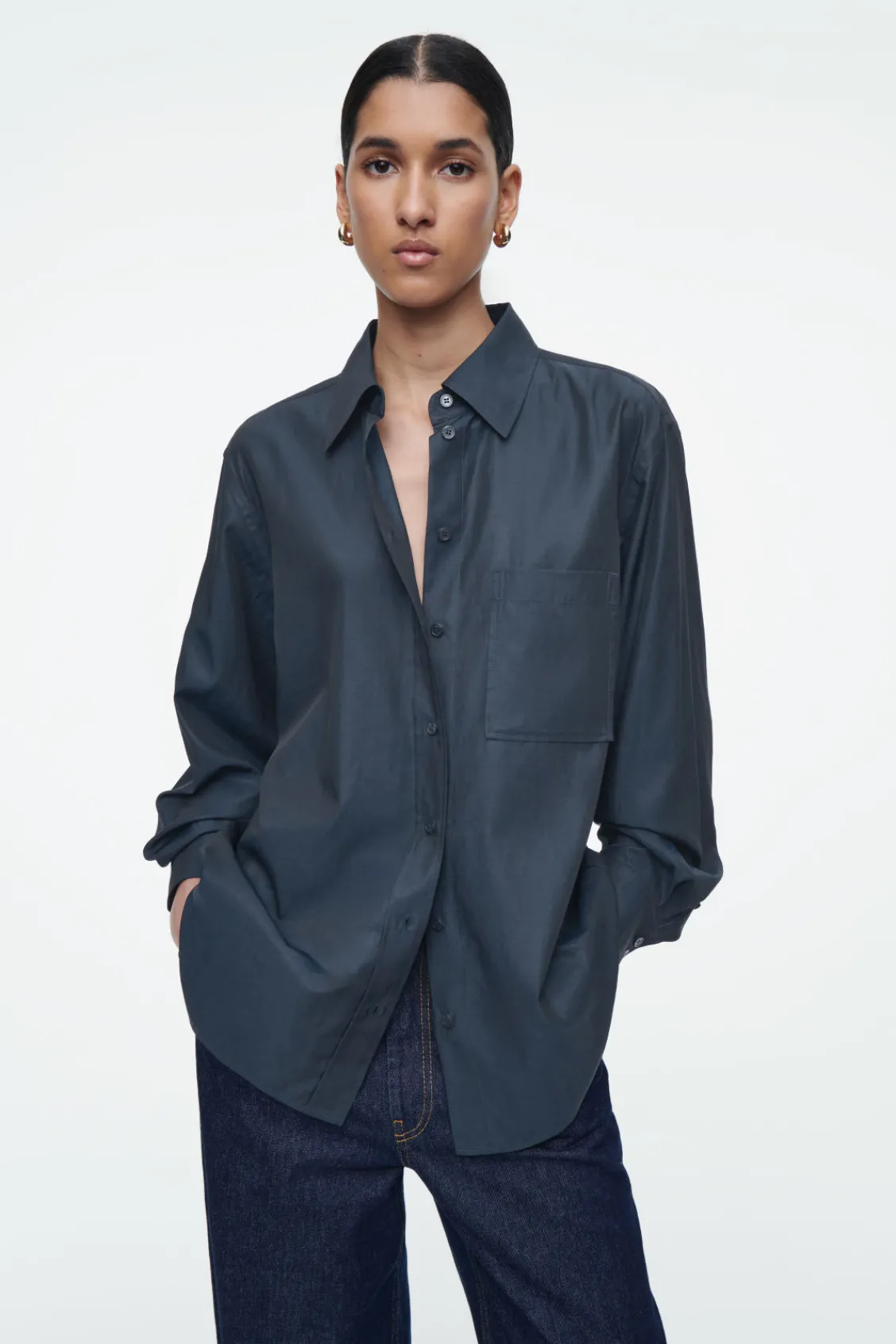 COS OVERSIZED TWILL SHIRT-Women Shirts & Blouses | Tops
