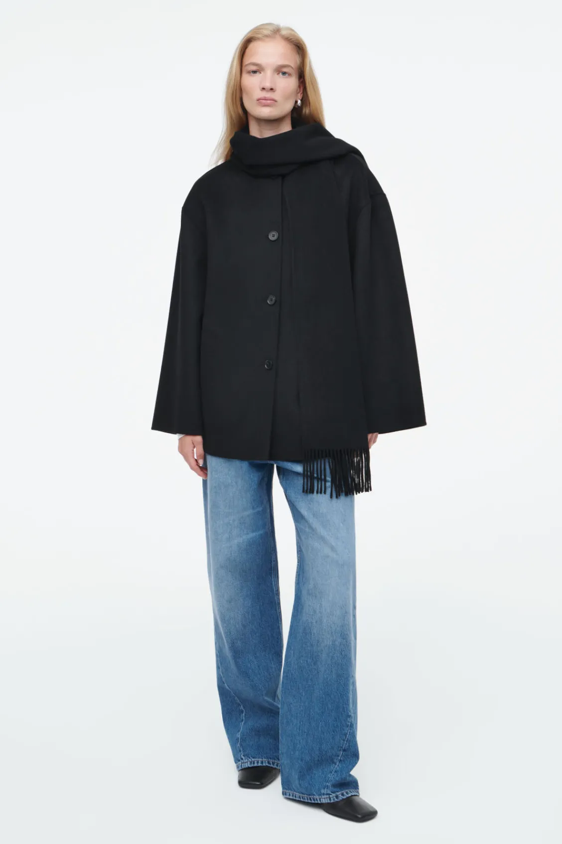 COS OVERSIZED WOOL-BLEND SCARF JACKET-Women Coats & Jackets