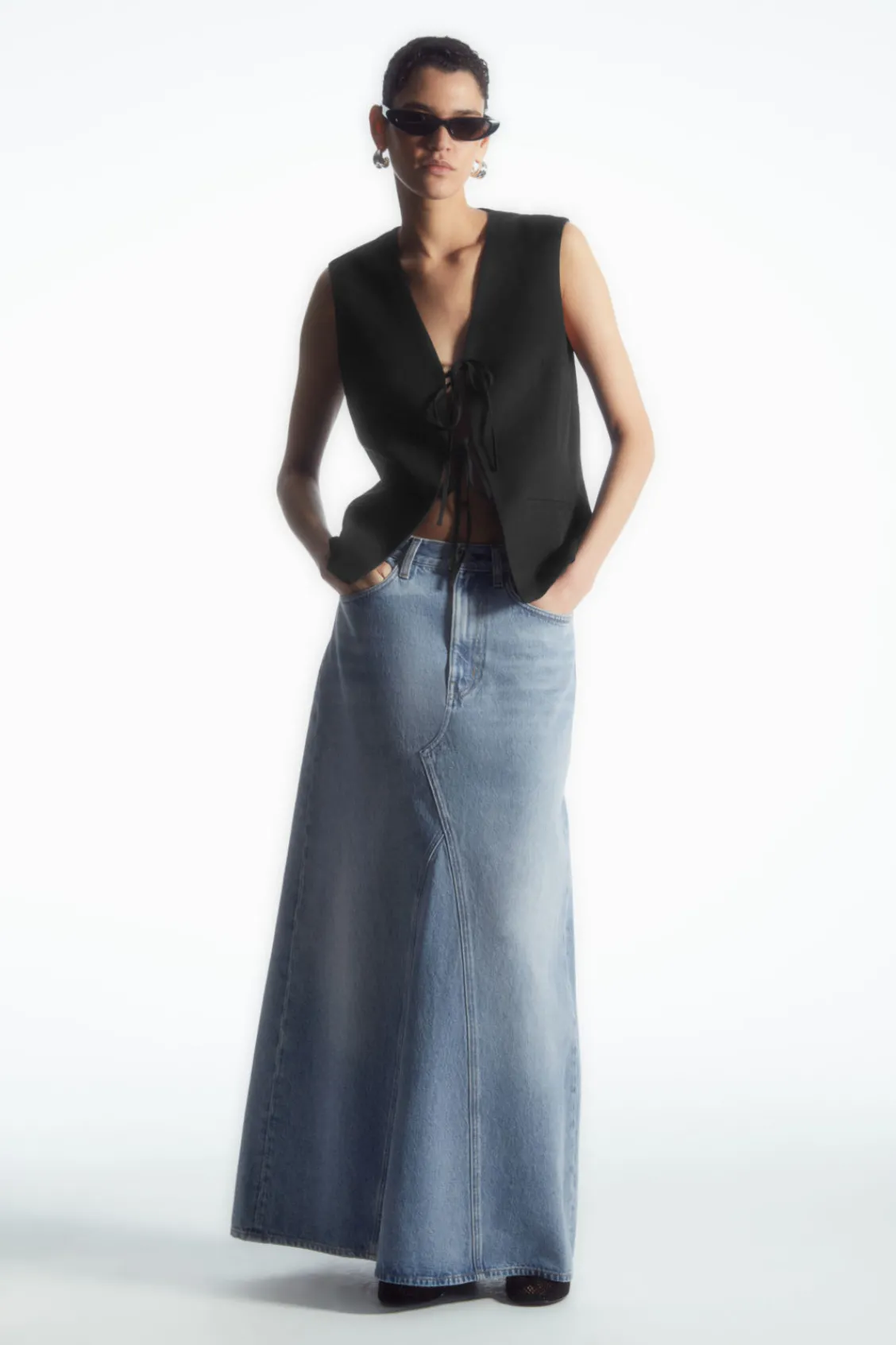 COS PANELED DENIM MAXI SKIRT-Women Skirts