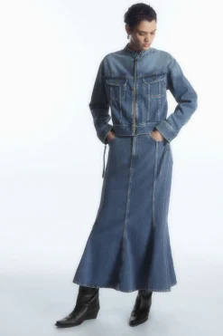 COS PANELED FLARED DENIM SKIRT-Women Skirts