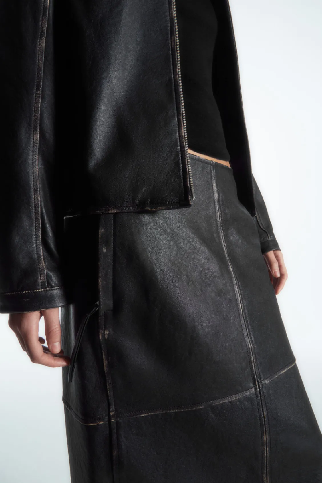 COS PANELED LEATHER RACER MIDI SKIRT-Women Skirts