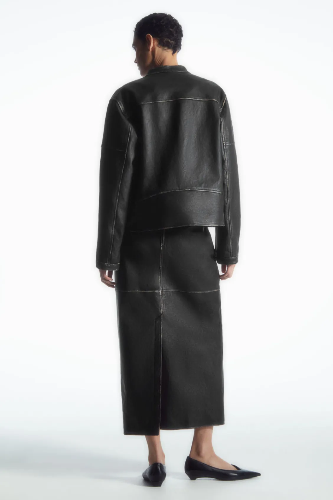 COS PANELED LEATHER RACER MIDI SKIRT-Women Skirts