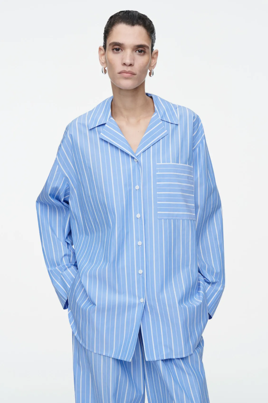COS PINSTRIPED COTTON PAJAMA SHIRT-Women Shirts & Blouses | Tops