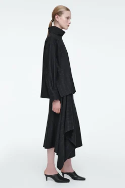 COS PINSTRIPED FUNNEL-NECK BLOUSE-Women Vests & Tailoring | Shirts & Blouses