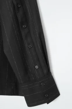 COS PINSTRIPED FUNNEL-NECK BLOUSE-Women Vests & Tailoring | Shirts & Blouses