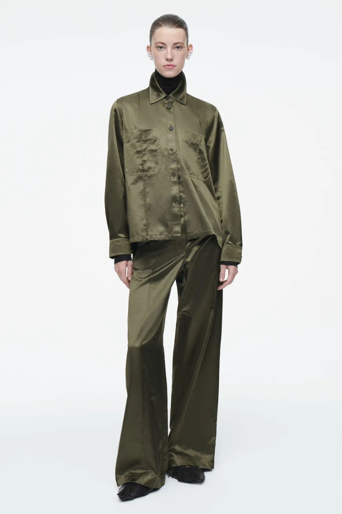 COS PINTUCKED SATIN UTILITY SHIRT-Women Vests & Tailoring | Shirts & Blouses
