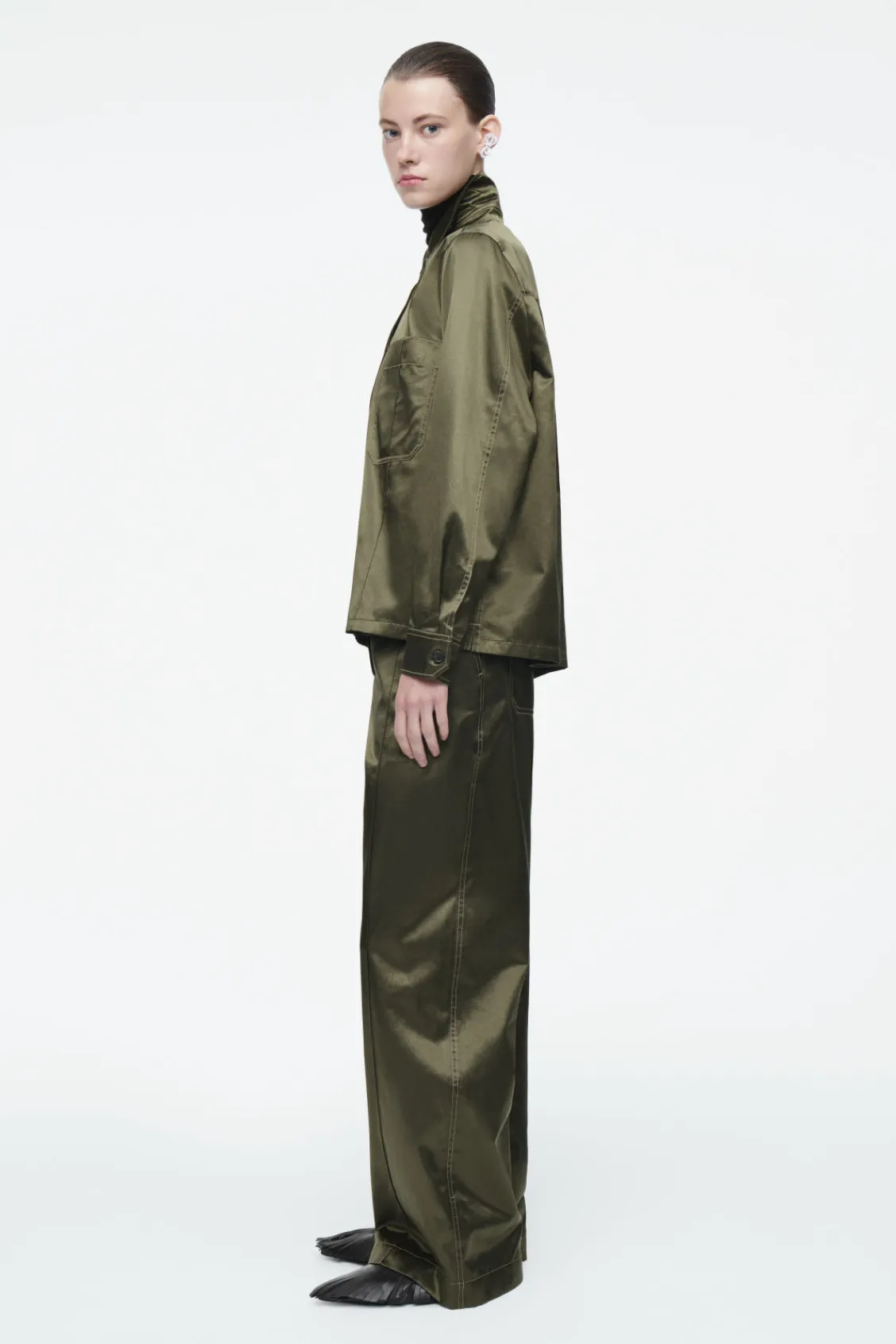COS PINTUCKED SATIN UTILITY SHIRT-Women Vests & Tailoring | Shirts & Blouses