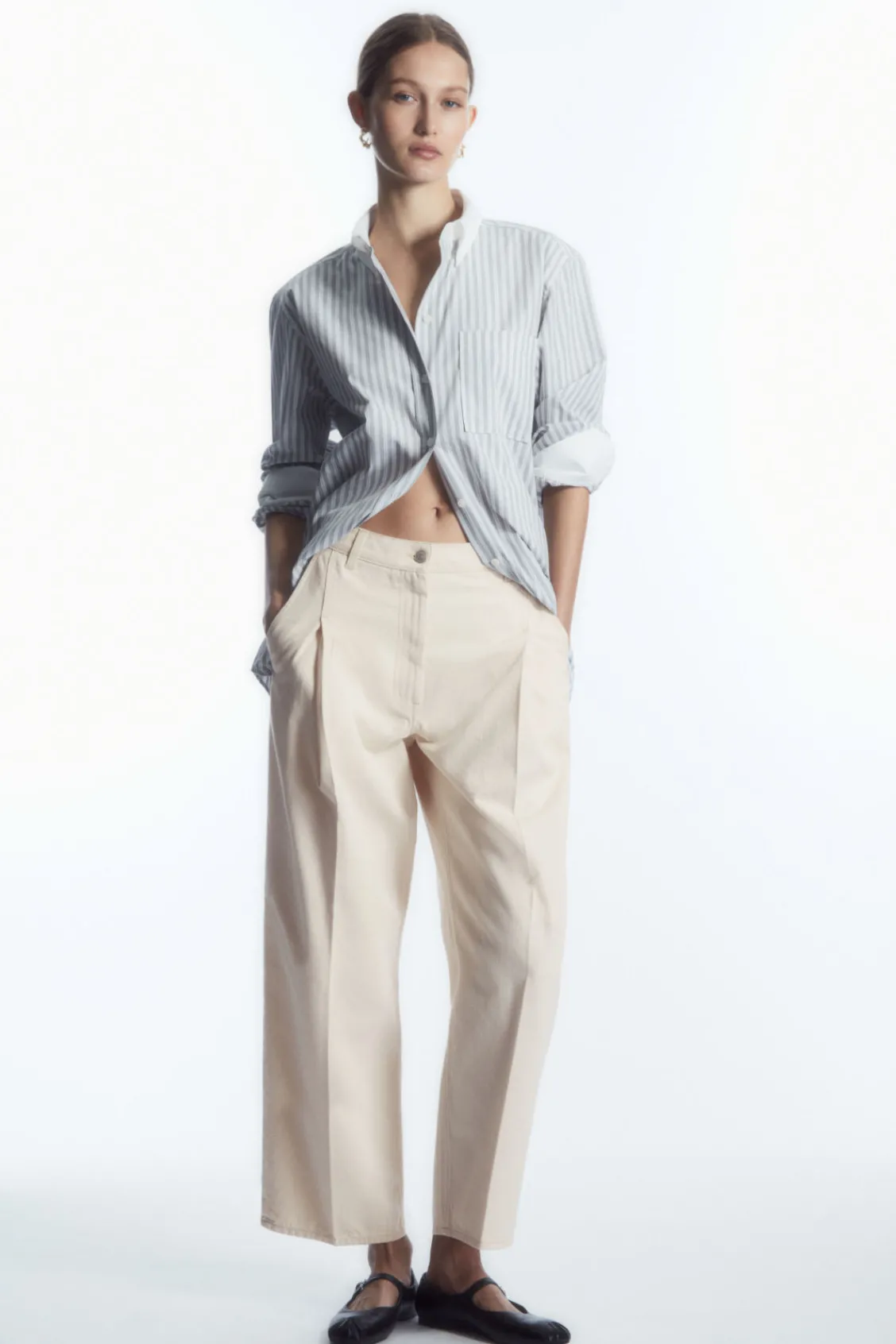 COS PLEATED BARREL-LEG DENIM PANTS-Women Jeans | Pants