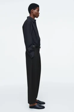 COS PLEATED BARREL-LEG WOOL-BLEND PANTS-Women Pants