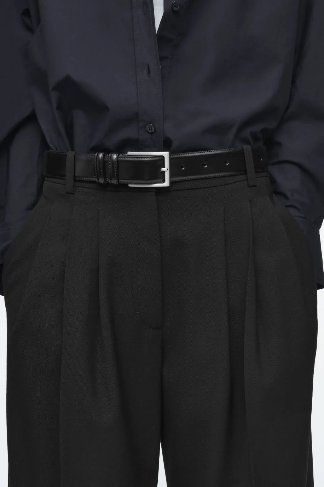 COS PLEATED BARREL-LEG WOOL-BLEND PANTS-Women Pants