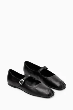 COS PLEATED LEATHER MARY-JANE BALLET FLATS-Women Shoes