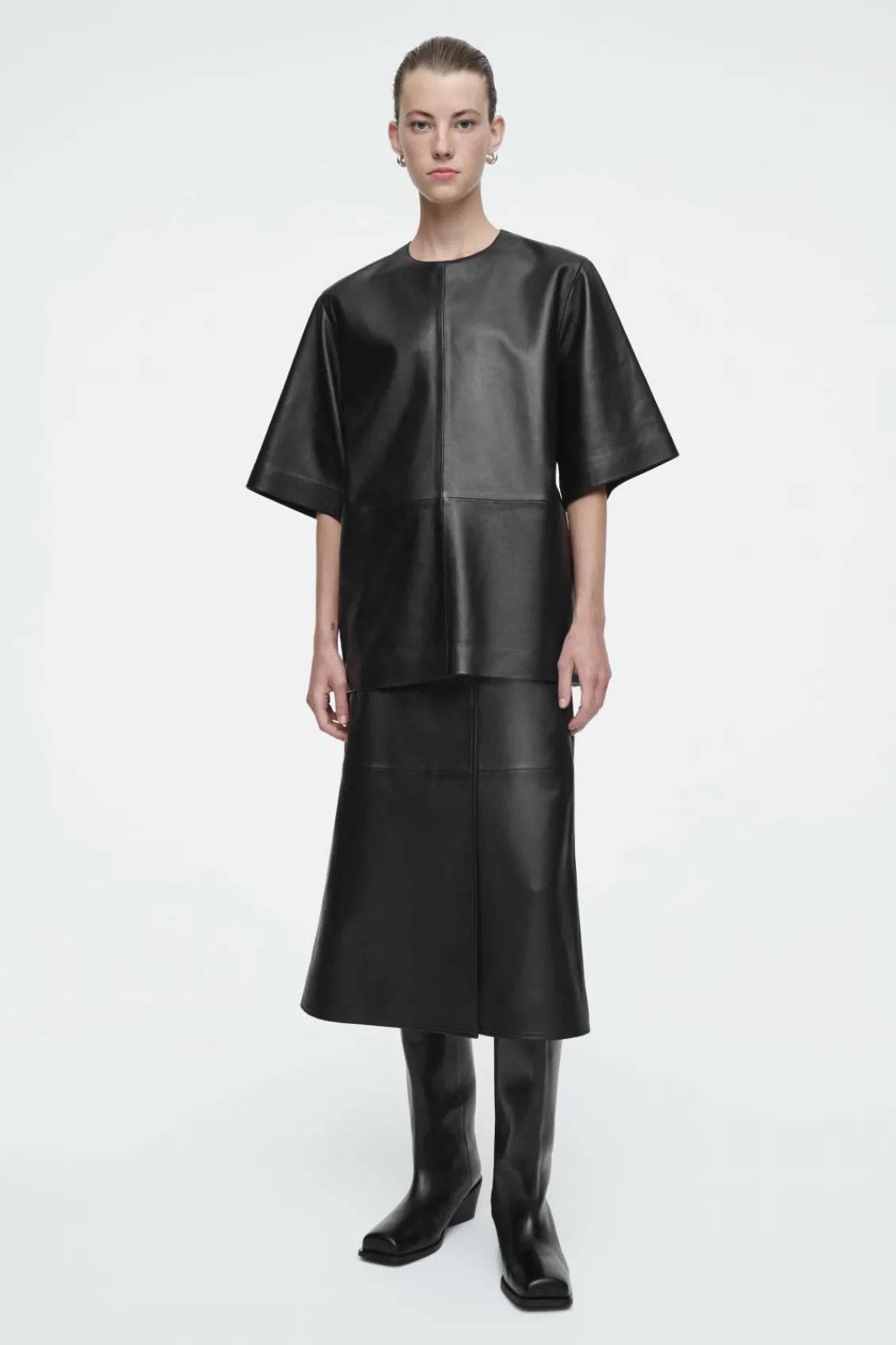 COS PLEATED LEATHER MIDI SKIRT-Women Skirts