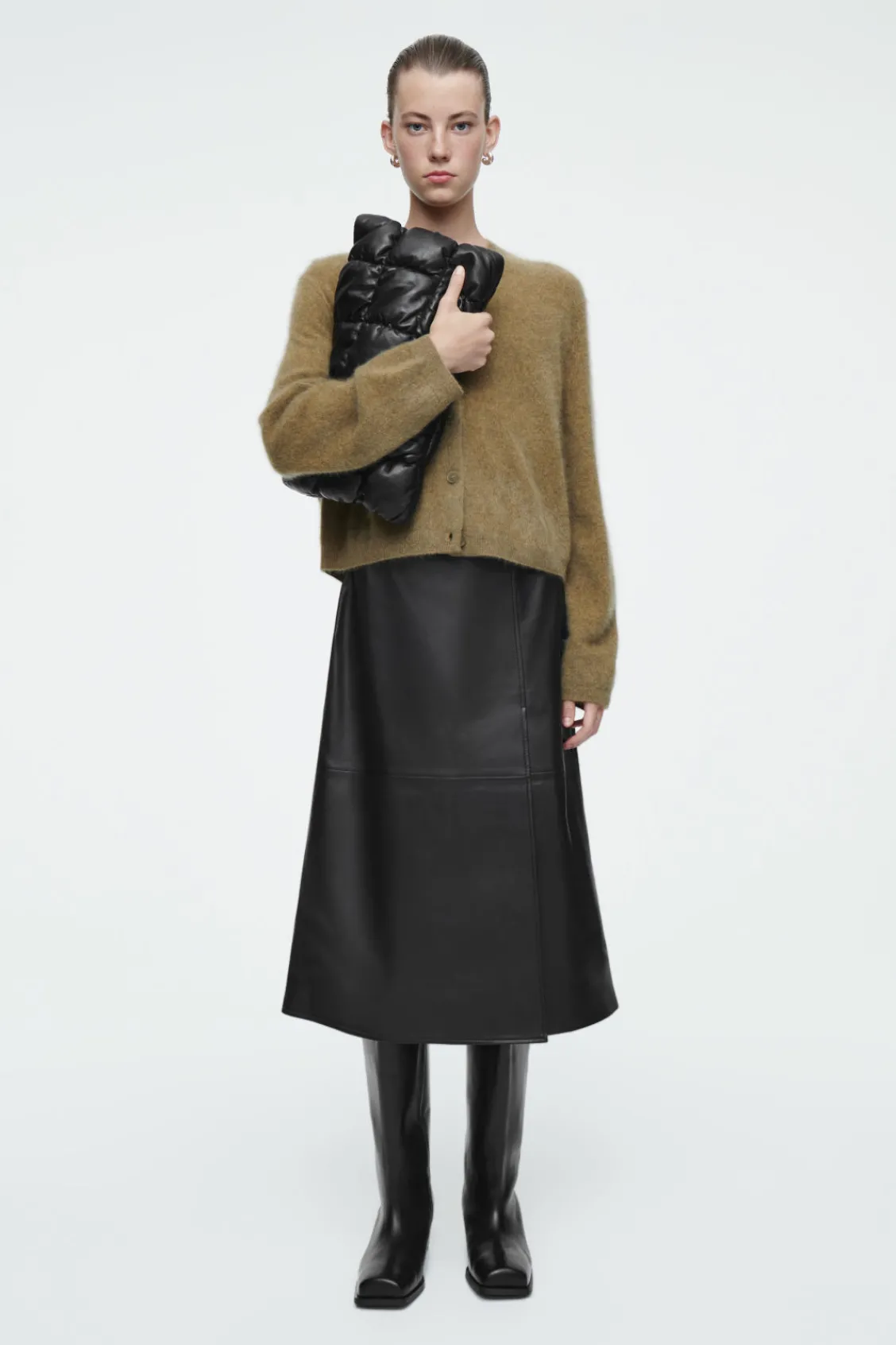 COS PLEATED LEATHER MIDI SKIRT-Women Skirts