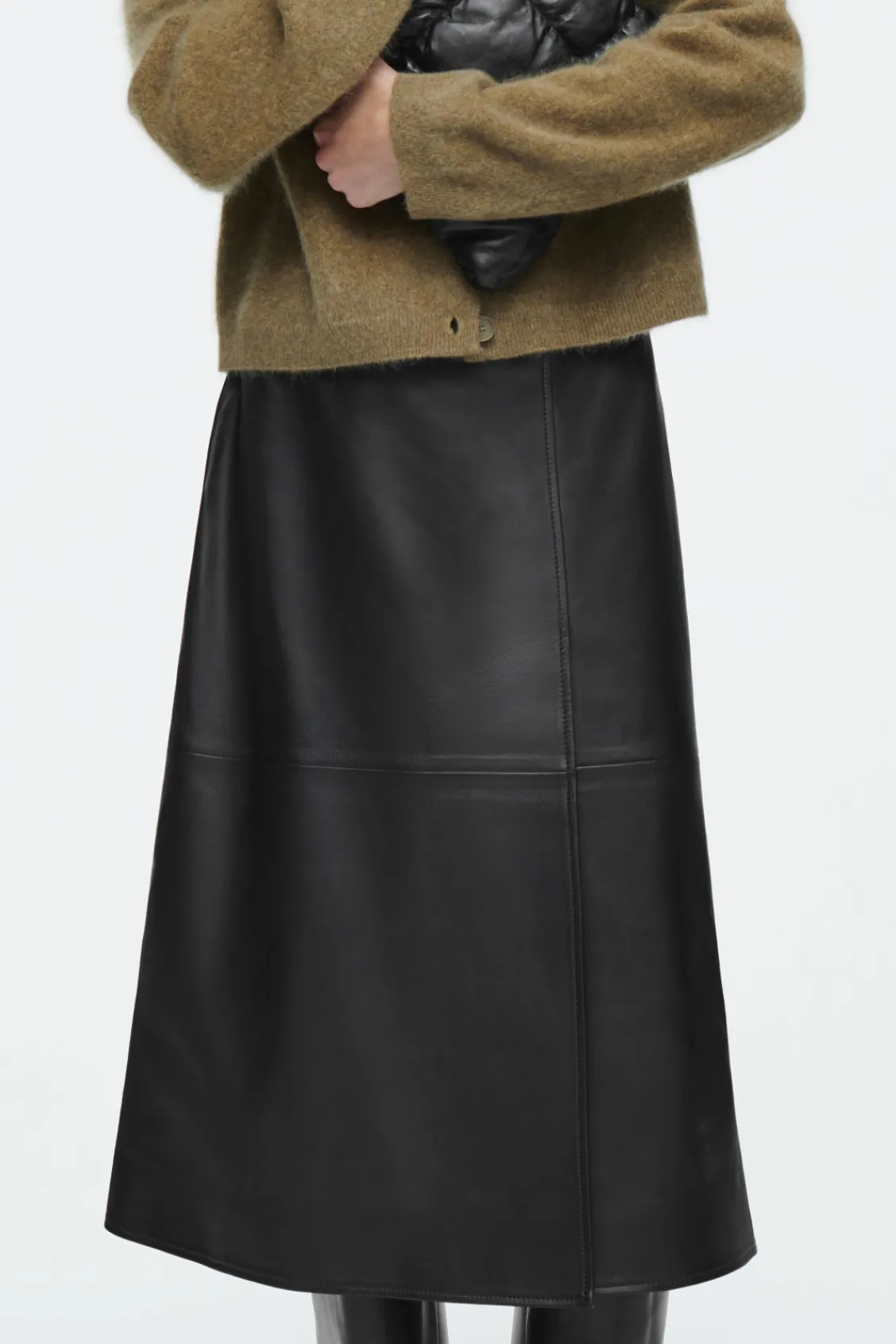 COS PLEATED LEATHER MIDI SKIRT-Women Skirts