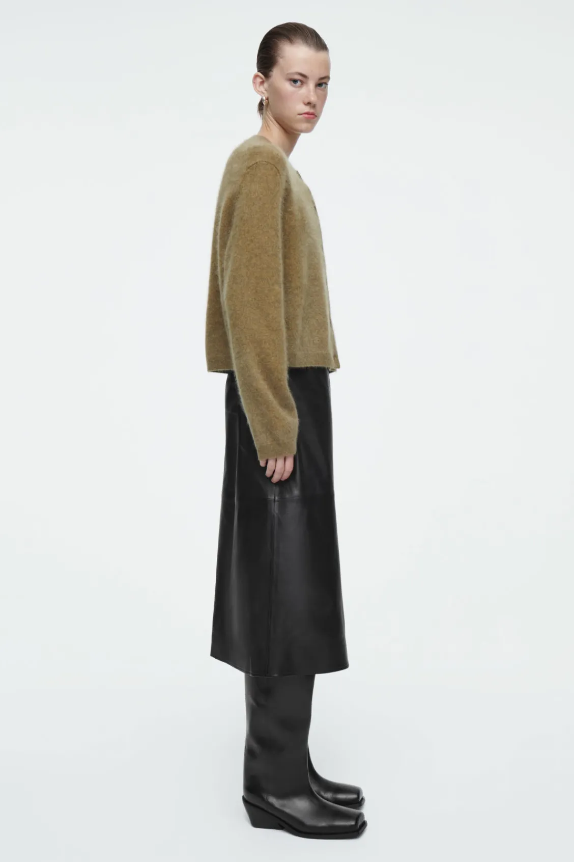 COS PLEATED LEATHER MIDI SKIRT-Women Skirts