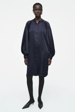 COS PLEATED-DETAIL SATIN MIDI DRESS-Women Dresses & Jumpsuits