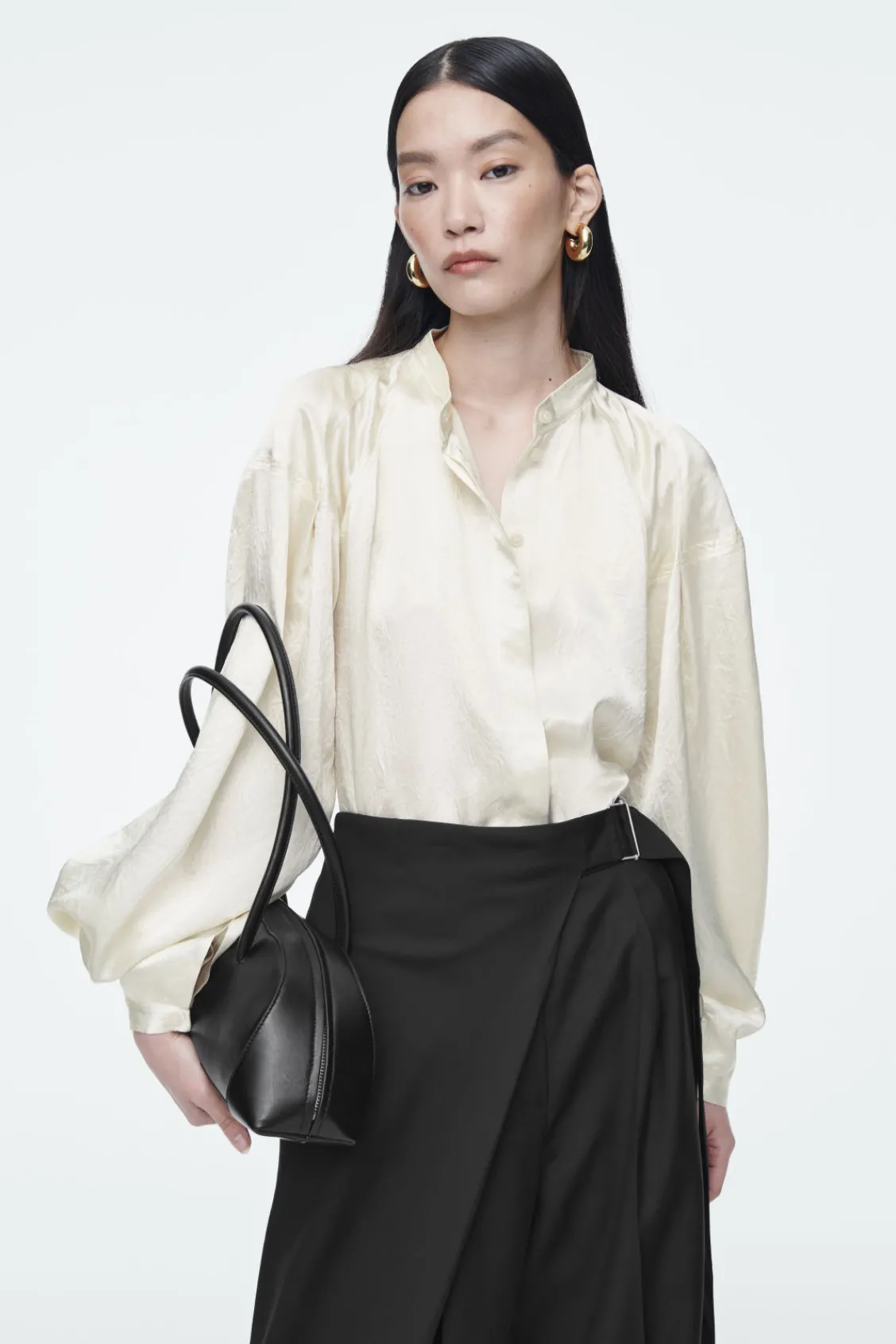 COS PLEATED-DETAIL SATIN SHIRT-Women Shirts & Blouses | Tops