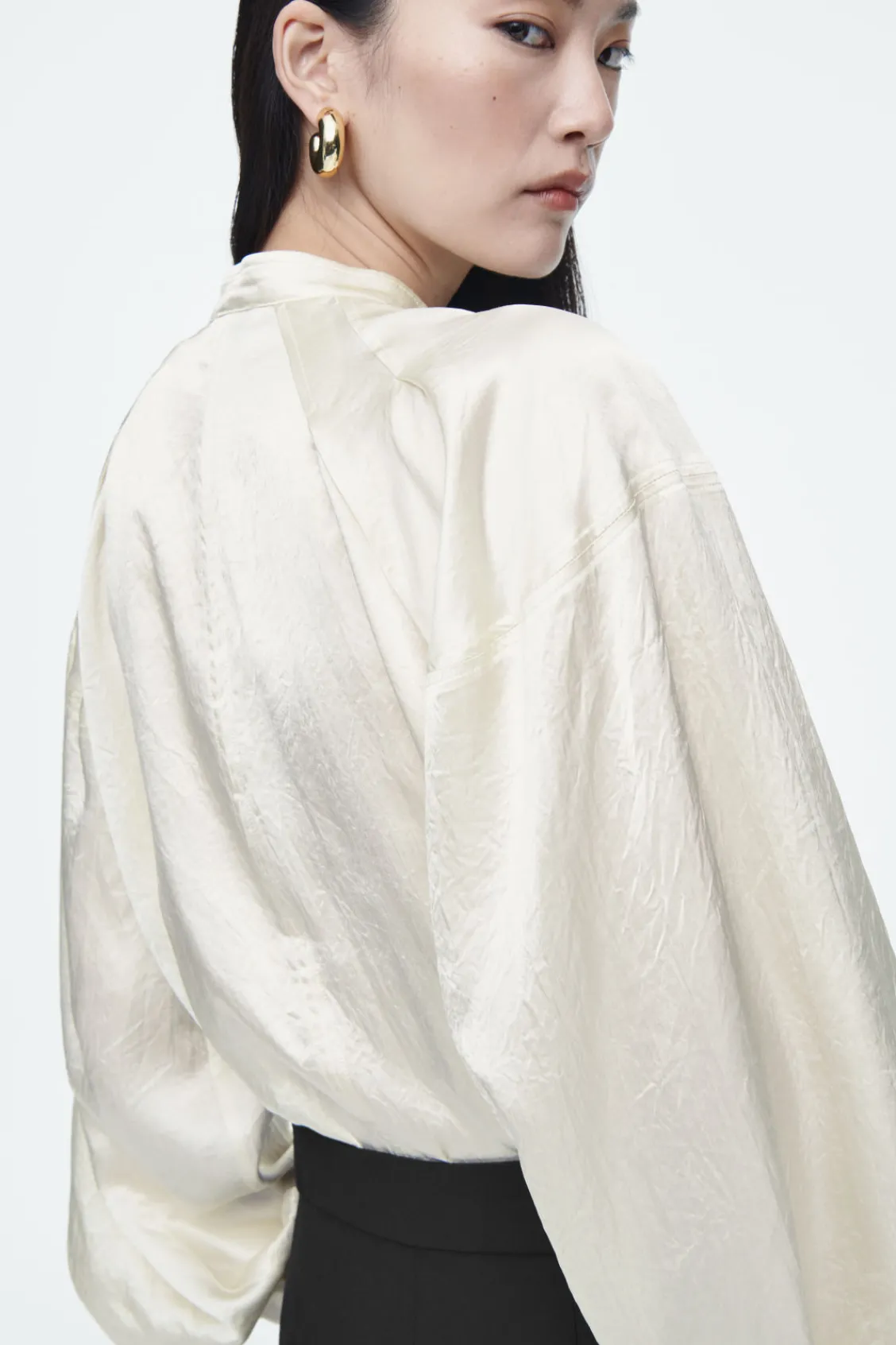 COS PLEATED-DETAIL SATIN SHIRT-Women Shirts & Blouses | Tops
