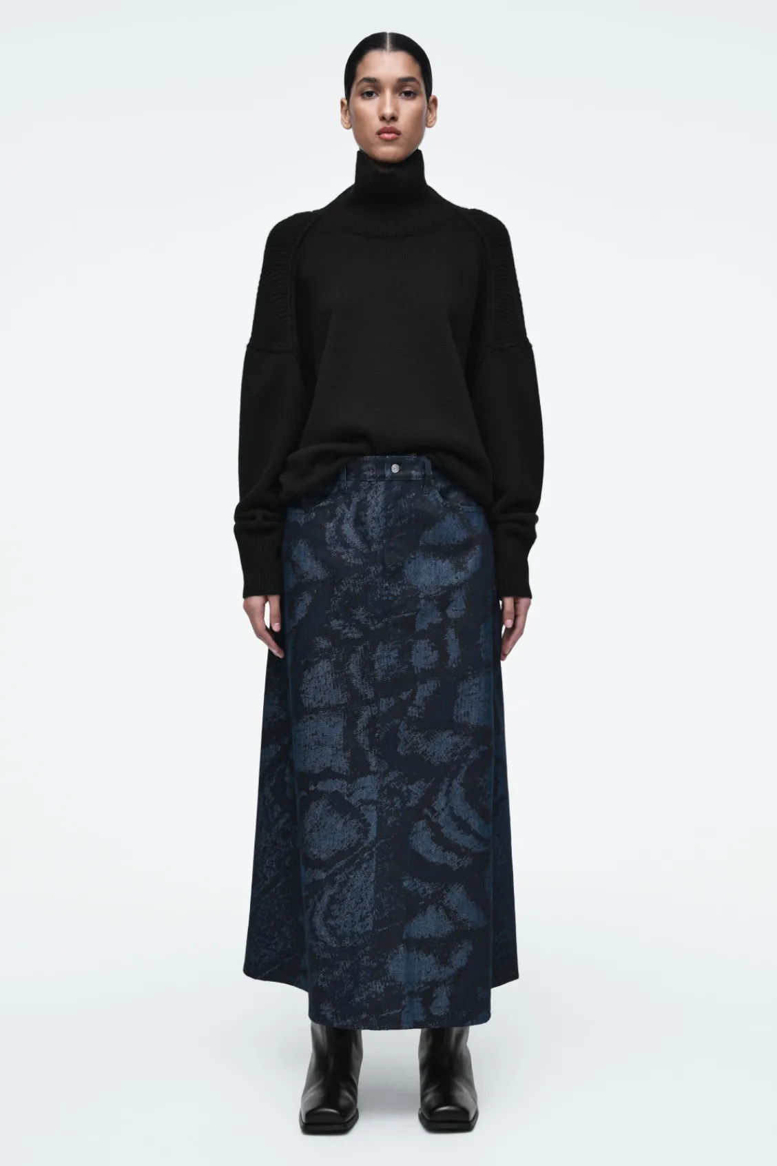COS PRINTED DENIM A-LINE MIDI SKIRT-Women Skirts