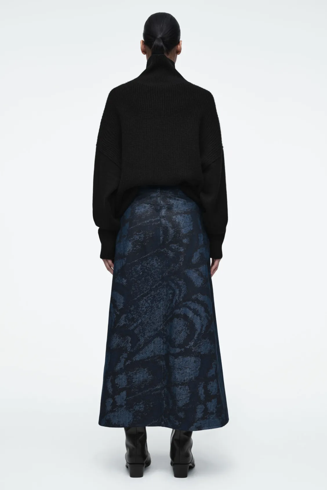 COS PRINTED DENIM A-LINE MIDI SKIRT-Women Skirts