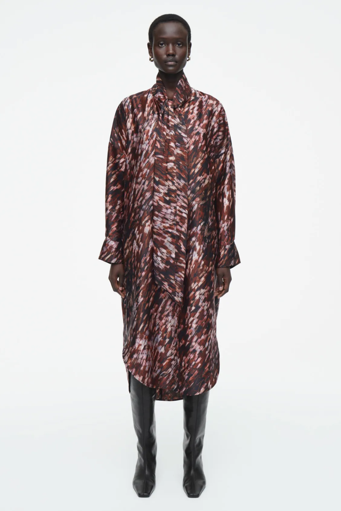 COS PRINTED SCARF-DETAIL MIDI DRESS-Women Dresses & Jumpsuits