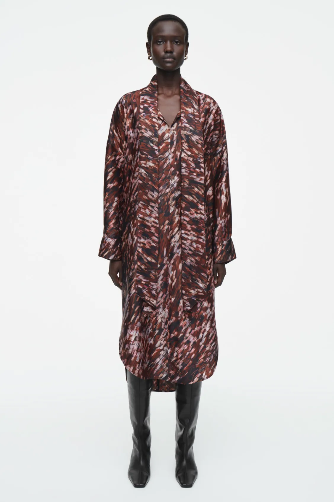 COS PRINTED SCARF-DETAIL MIDI DRESS-Women Dresses & Jumpsuits