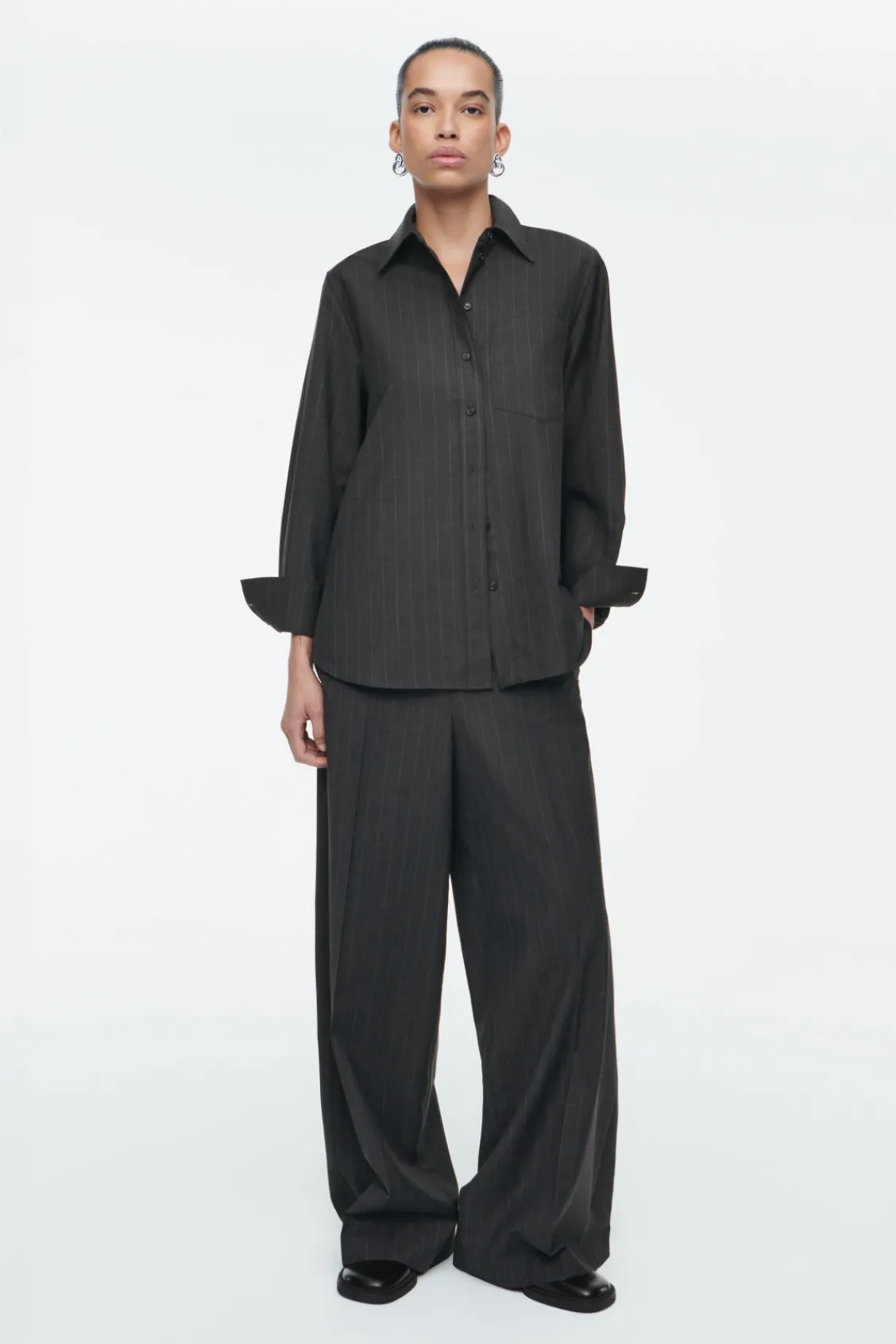 COS REGULAR PINSTRIPED WOOL WIDE-LEG PANTS-Women Vests & Tailoring | Pants