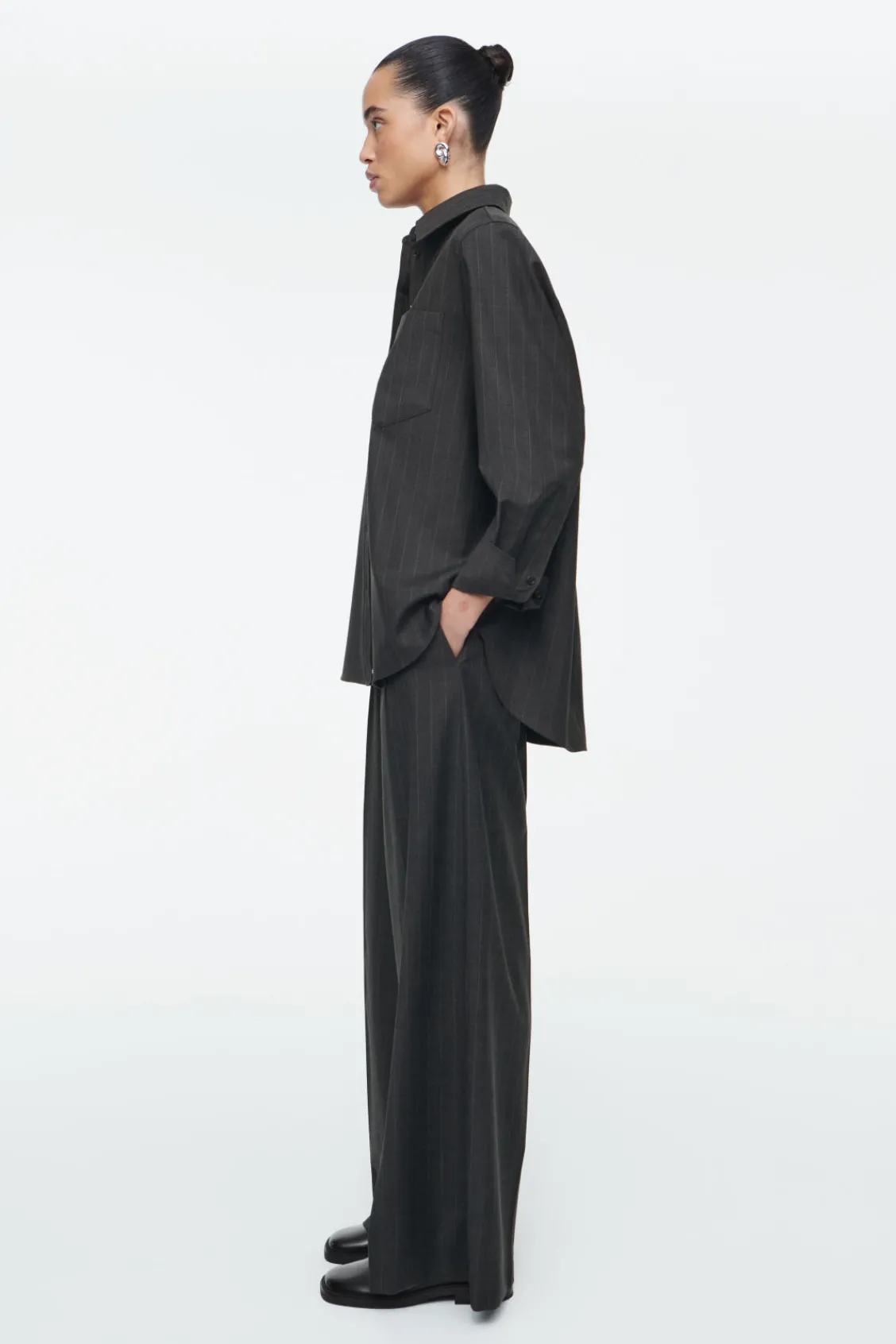 COS REGULAR PINSTRIPED WOOL WIDE-LEG PANTS-Women Vests & Tailoring | Pants