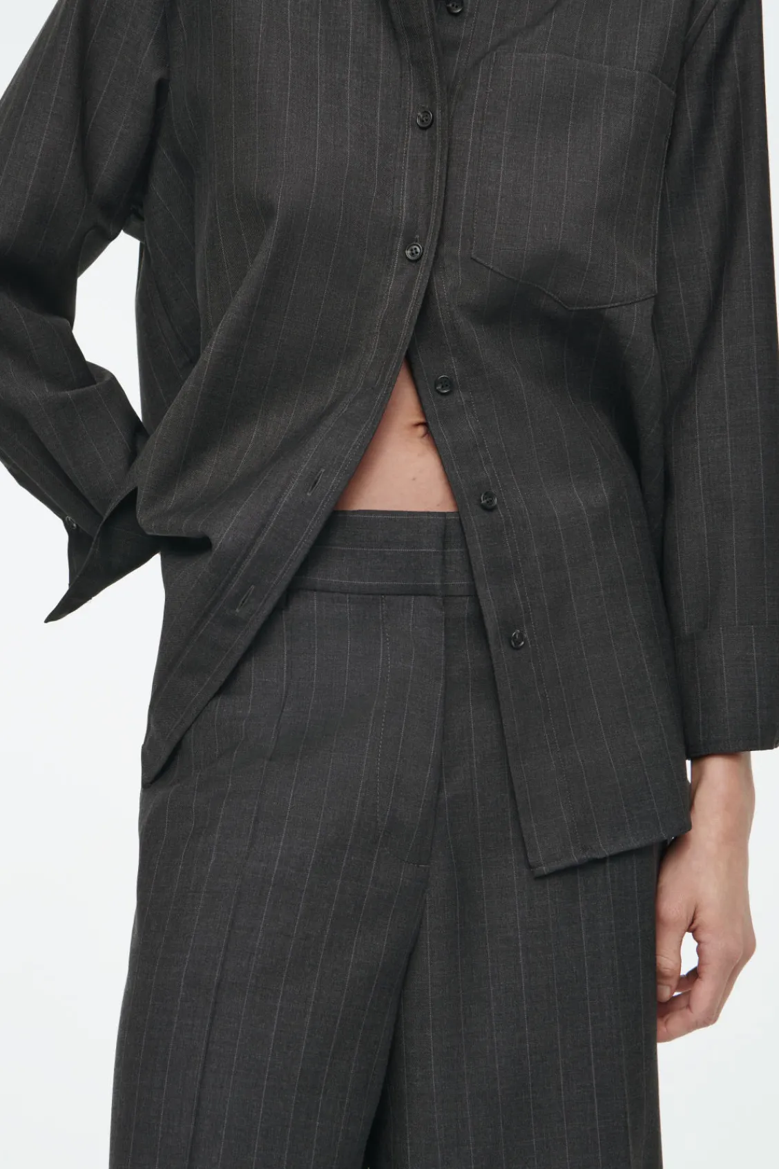COS REGULAR PINSTRIPED WOOL WIDE-LEG PANTS-Women Vests & Tailoring | Pants